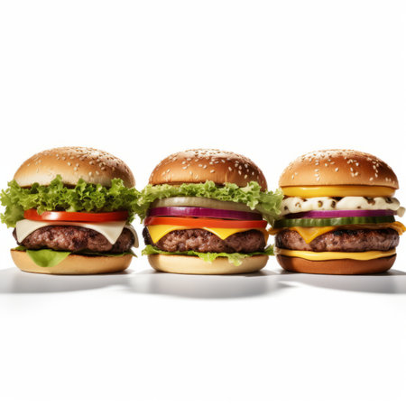 A row of hamburgers sitting next to each otherの素材