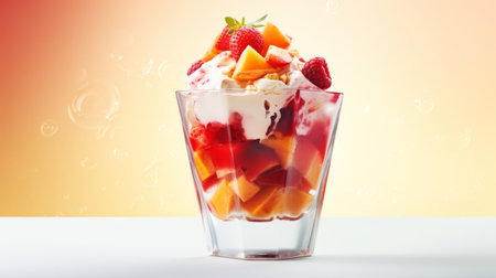 A dessert in a glass on a tableの素材