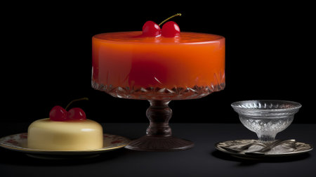 A cake with two cherries on top of itの素材