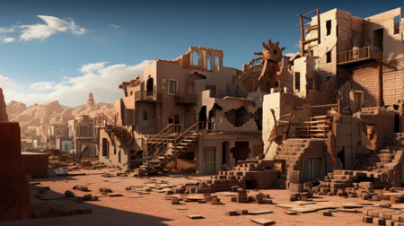 A scene from a sci-fi movie of a desert townの素材