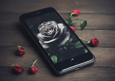 A cell phone with a rose on the screenの素材