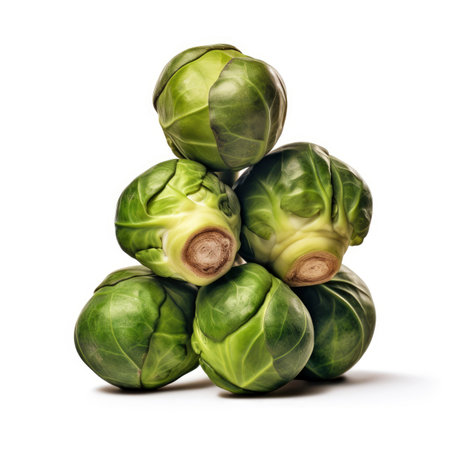 A pile of brussels sprouts on a white backgroundの素材