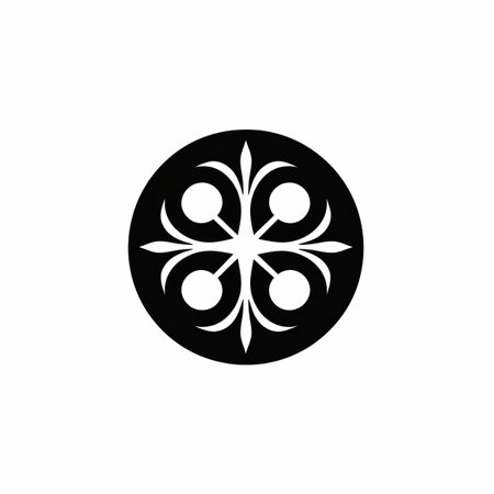 A black and white image of a flower in a circleの素材