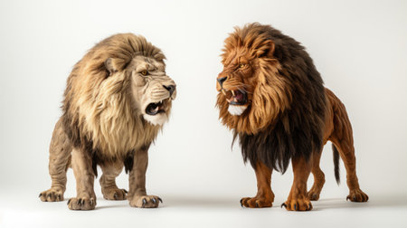 Two stuffed lions standing next to each otherの素材