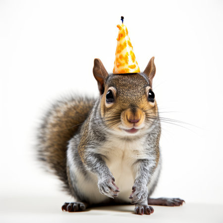 A squirrel with a party hat on it's headの素材