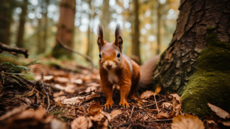 A squirrel standing in the middle of a forestの素材
