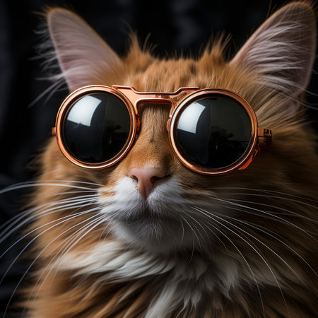 A close up of a cat wearing glassesの素材