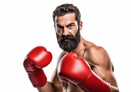 A man with a beard wearing boxing glovesの素材
