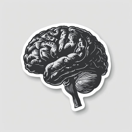 A sticker with a drawing of a human brainの素材