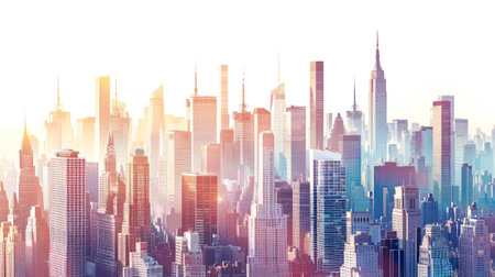 A breathtaking view of a sprawling metropolis filled with towering buildings that form a vibrant cityscape.の素材