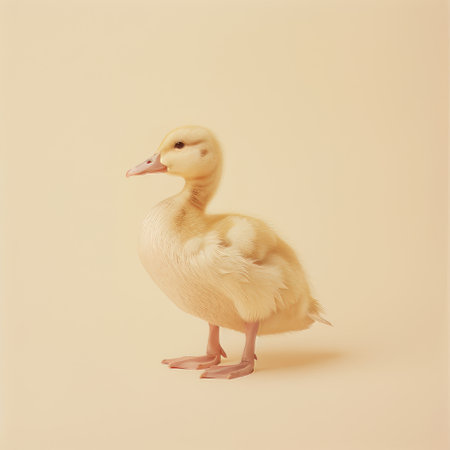A white duck is standing on top of a white floor, showcasing its pristine feathers and graceful posture. The contrast between the duck and the floor creates a striking visual effect.の素材