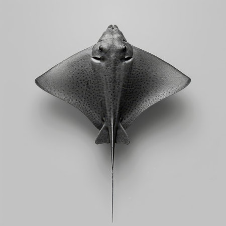 A black and white shot of a stingfish swimming gracefully in its natural habitat, showcasing its unique features and mysterious beauty.の素材