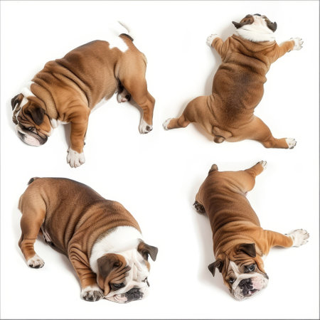 Several dogs of different breeds are piled on top of each other, forming a cozy and playful canine stack. The dogs varied colors and sizes create a charming and adorable scene.の素材