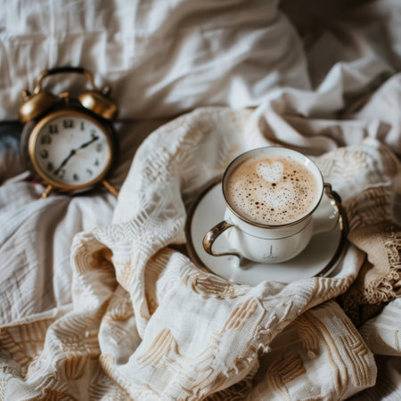 A cup filled with coffee is placed on top of a matching saucer. The coffee looks warm and inviting, steam rising from its surface. The saucer is slightly larger than the cup, providing stability for the beverage.の素材