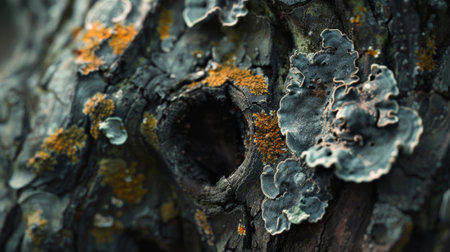 Detailed view of a tree trunk covered in lush green moss, showcasing the intricate textures and patterns of nature up close.の素材