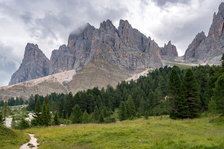 Santa Magdalena St Maddalena Val di Funes in Dolomites Italian Alps with Furchetta mountain peakの写真素材