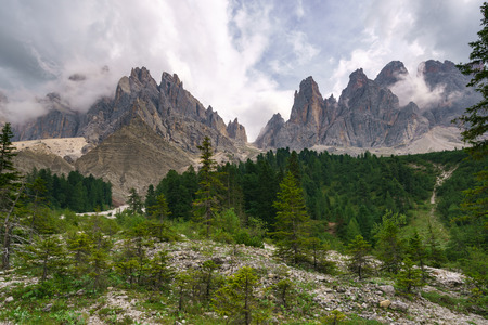 Santa Magdalena St Maddalena Val di Funes in Dolomites Italian Alps with Furchetta mountain peakの写真素材
