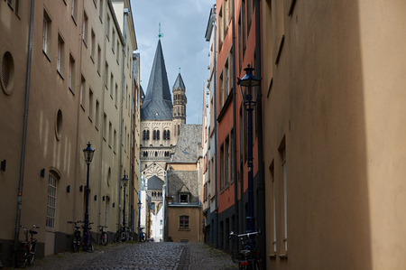 Great St Martin Church seen from an antique and medieval buildings streetの写真素材