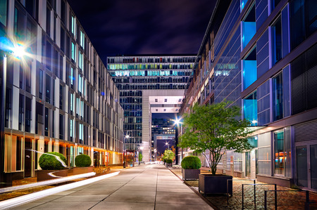 Rheinauhafen modern buildings in Cologne at nightの写真素材