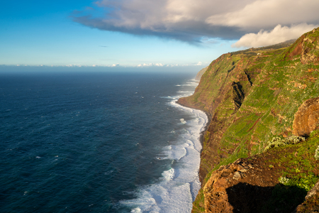 View of the landscape from Ponta do Pargo lighthouse at sunsetの写真素材