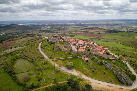 Castelo Rodrigo drone aerial view village landscape, in Portugalの写真素材