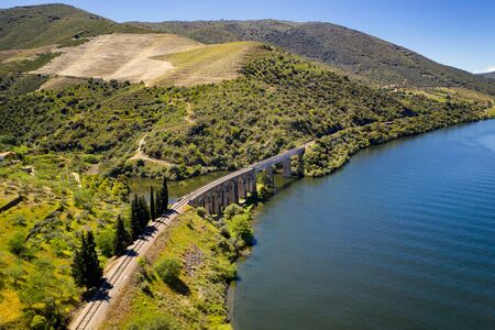 Bridge drone view in Douro River Region, in Portugal