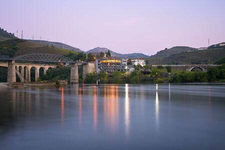 Peso da regua with Douro river at sunset, in Portugalの写真素材