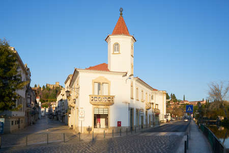 Tomar main street beautiful historic buildings, in Portugal