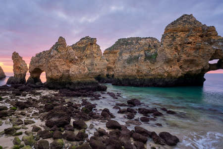 Ponta da Piedade in Lagos at sunrise, in Portugalの写真素材
