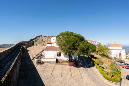 Traditional houses on a beautiful street inside the castle walls in Marvao, Alentejo, Portugalの写真素材