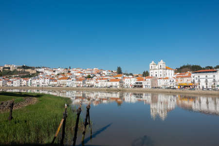View of Alcacer do Sal cityscape from the other side of the Sado riverの写真素材