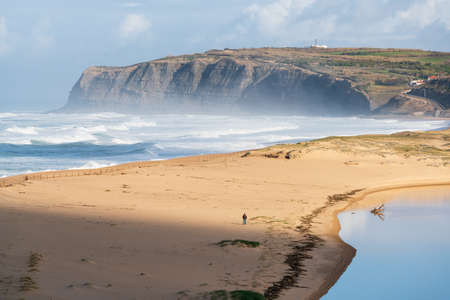 Praia da Foz do Sizandro beach in Torres Vedras, Portugalの写真素材