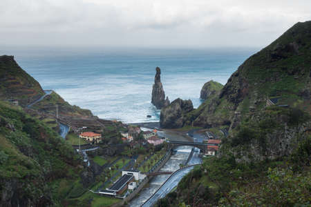 View of Ribeira da Janela from the mountain in Madeira, Portugalの写真素材