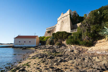 Vila Nova de Milfontes castle from the beach, in Portugalのeditorial素材