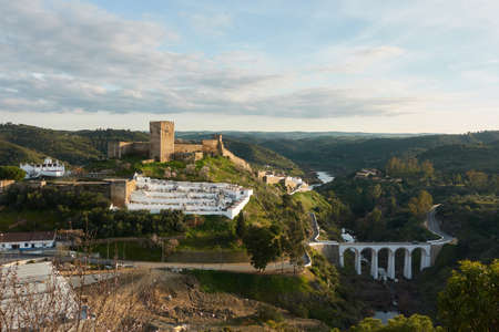 Landscape of Alentejo near Mertola with Guadiana river, in Portugalのeditorial素材
