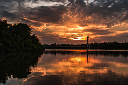 Kwanza bridge sunset, Angolaの写真素材