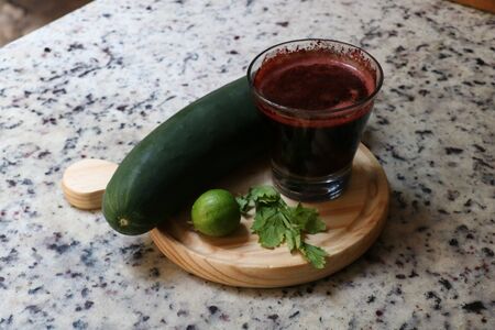 Healthy vegan juice on tableの写真素材