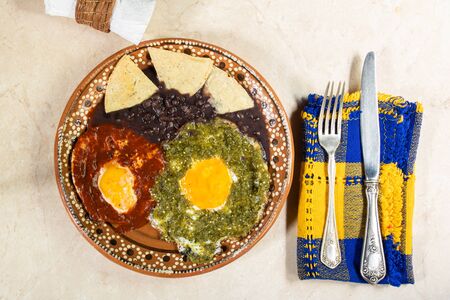 Huevos divorciados with colorful napkinの写真素材