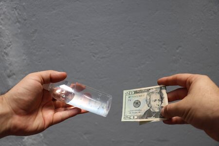 Concept of the scarcity of hand sanitizer and its grow in price