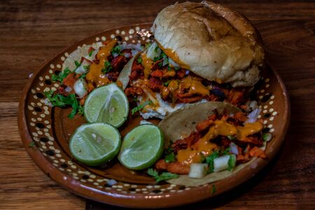 Cemita al pastor traditional dish from Puebla mexicoの写真素材
