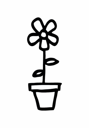 Hand drawn style illustration of a single flower in a vaseのイラスト素材