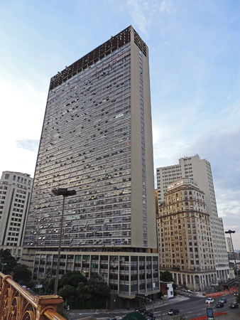 Cityscape of the Prestes Maia Avenue in Sao Paulo downtown, Brazilの写真素材