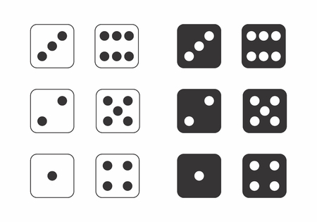 Black and white illustration of dice showing the numbers from 1 to 6.のイラスト素材