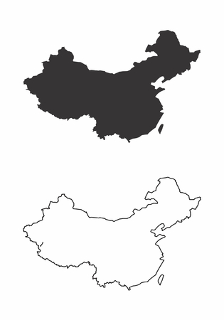Simplified maps of China. Black and white outlines.のイラスト素材