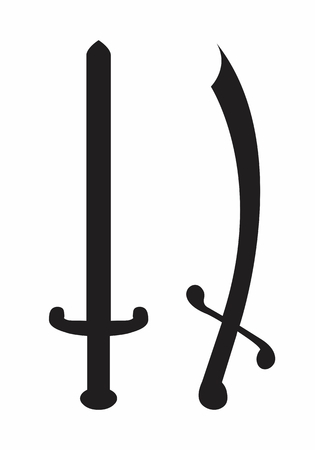 Two swords silhouettes illustration on white backgroundのイラスト素材