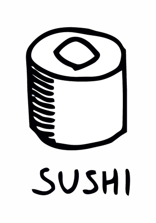 Hand-drawn style illustration of a single sushi on white backgroundのイラスト素材