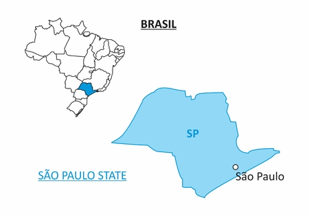 Map of the State of Sao Paulo and its location in the Brazilian territoryのイラスト素材