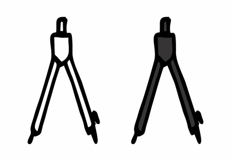 Freehand illustration of isolated compasses. Black outlines on white background.のイラスト素材