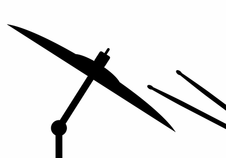 Dark silhouette of drum sticks hitting a cymbal on white backgroundのイラスト素材