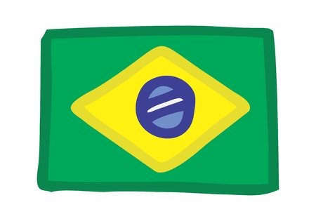 Freehand colorful illustration of a brazilian flag isolated on white backgroundのイラスト素材